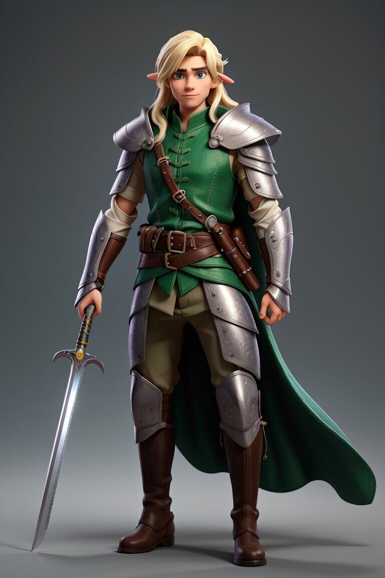 Эльф-мечник 2. Стиль 3D-анимации. Рисует нейросеть. Leonardo AI