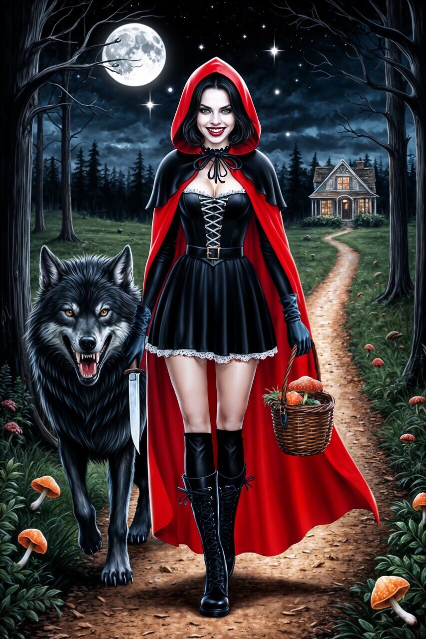 Готическая Красная Шапочка. Рисует нейросеть. Leonardo AI