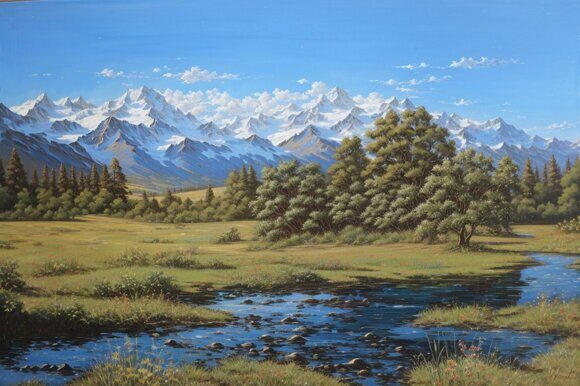 На пути в перевалу Актру 2. Масляная живопись. Рисует нейросеть. Leonardo AI