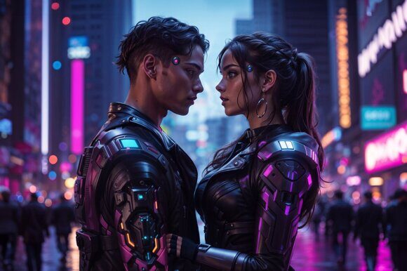 Ромео и Джульетта. Киберпанк. Рисует нейросеть. Leonardo AI